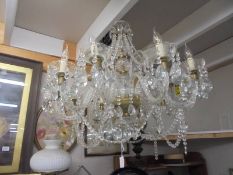 A ten light glass chandelier, COLLECT ONLY.