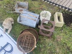 A mixed lot of garden items and metalware items