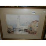 A framed and glazed print entitled "A View of Boston, Lincolnshire" by Joseph Mallard William Turner