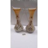 A pair of Victorian hand painted glass ewers.