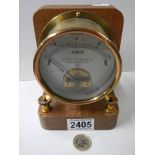 A brass cased and mounted ammeter made by Crypto Electrical Company, Bermondsey, circa 1930.