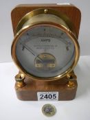 A brass cased and mounted ammeter made by Crypto Electrical Company, Bermondsey, circa 1930.