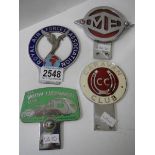 Four car badges - R.A.F Association, The British Caravanners club, Caravan club and ME.