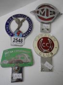 Four car badges - R.A.F Association, The British Caravanners club, Caravan club and ME.