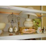 Three table lamps, a decorative box, vases etc., COLLECT ONLY.