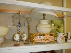 Three table lamps, a decorative box, vases etc., COLLECT ONLY.