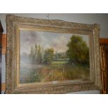A large ornate framed oil on canvas of meadow valley scene signed Maxwell Parsons, COLLECT ONLY.