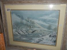 A framed and glazed watercolour bridge scene signed B McDermott. COLLECT ONLY.