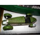 A green pressed steel model of a 1930's racing car, length 35cm