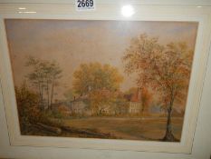 An early 20th century famed and glazed watercolour rural scene, COLLECT ONLY.