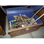 A vintage tin trunk of old tools COLLECT ONLY