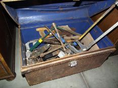 A vintage tin trunk of old tools COLLECT ONLY