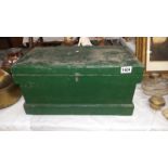 A vintage painted pine tool box with inner tray 52cm x 28cm x height 26cm COLLECT ONLY