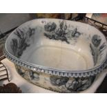 A large Victorian blue and white pottery footbath a/f COLLECT ONLY