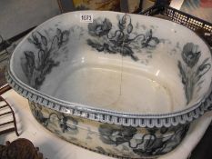 A large Victorian blue and white pottery footbath a/f COLLECT ONLY