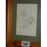 A framed and glazed pencil drawing Winnie the Pooh 'Bump Bump Bump' signed.
