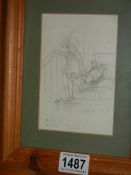 A framed and glazed pencil drawing Winnie the Pooh 'Bump Bump Bump' signed.