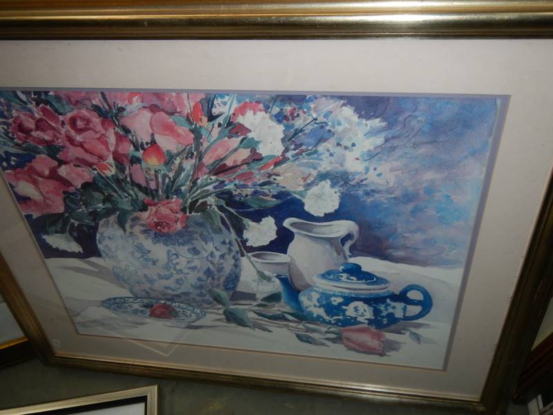 Four large floral furnishing prints, COLLECT ONLY. - Image 4 of 5