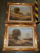 Two gilt framed oil on canvas rural scenes, 54 x 44 cm. COLLECT ONLY.