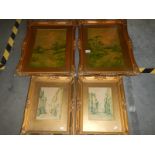 A pair of gilt framed and glazed rural scenes and a pair of framed and glazed street scenes, COLLECT