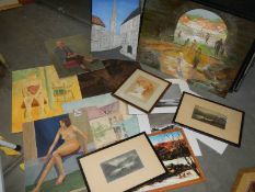 A mixed lot of pictures including oil on canvas, COLLECT ONLY.