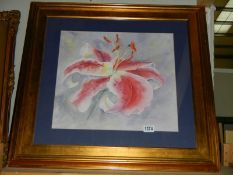 A good framed and glazed watercolour study of a pink orchid, 70 x 74 cm, COLLECT ONLY.