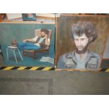 Two mid 20th century oil on canvas portraits of a bearded man, COLLECT ONLY.