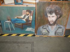 Two mid 20th century oil on canvas portraits of a bearded man, COLLECT ONLY.