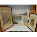 Four good oil paintings and watercolours, one signed C J Wootton, COLLECT ONLY.