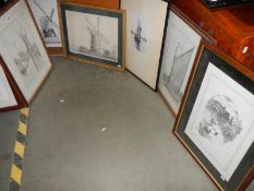 Six good framed and glazed pictures including pencil and ink drawings, COLLECT ONLY.
