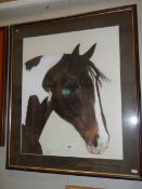 A large signed painting of a horses head, COLLECT ONLY.