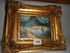 A gilt framed study of a semi nude female, 30 x 25 cm.