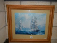 A good seascape print featuring tall ships, COLLECT ONLY.