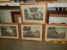 A set of four framed and glazed coloured engravings, COLLECT ONLY.