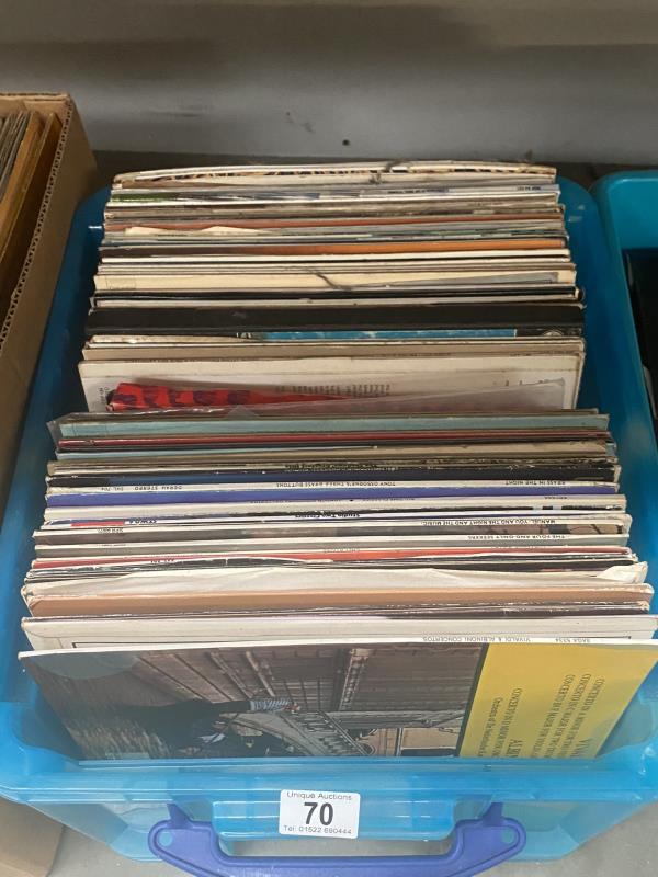 A box of LPs including some noteworthy albums