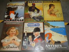 6 late 20th century advertising prints on canvas, COLLECT ONLY.