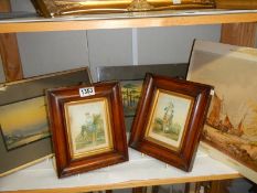 Two rosewood framed pictures and three others. COLLECT ONLY.