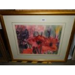 A good quality framed and glazed watercolour of poppies signed Gillain Beale. COLLECT ONLY.