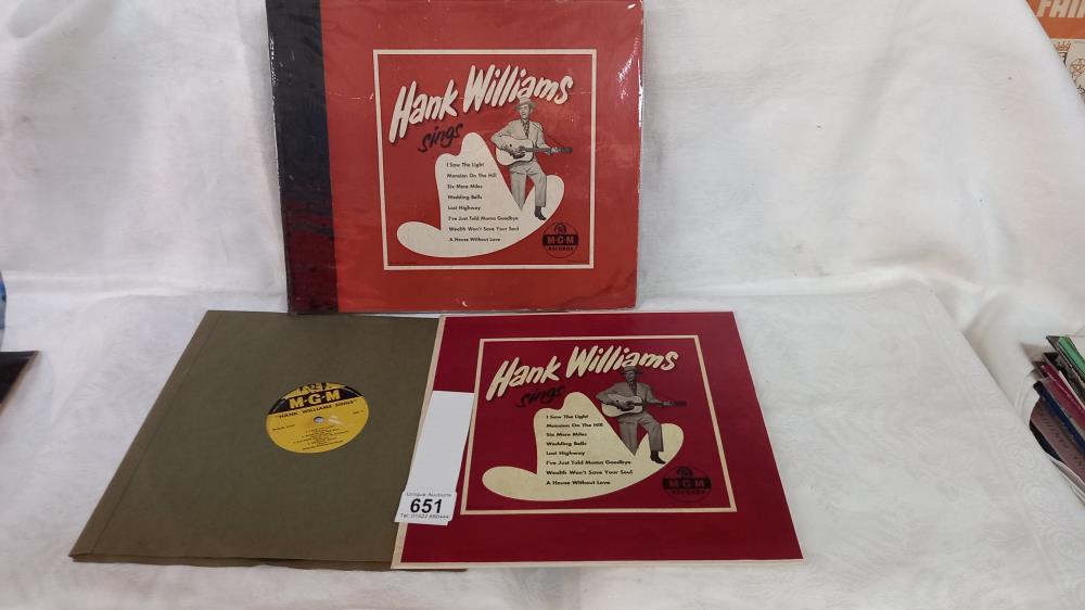 A box of Hank Willaims 30453B, 30454A, 30455B, 30456B, and a record E107.