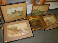Five good mid 20th century oils and watercolours, COLLECT ONLY.