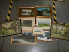 Nine early to mid 20th century framed and glazed watercolours, COLLECT ONLY.