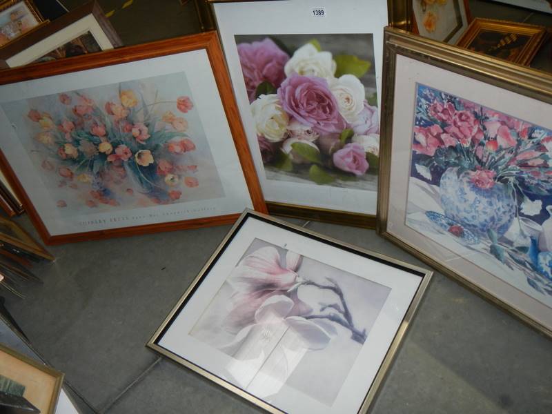 Four large floral furnishing prints, COLLECT ONLY.
