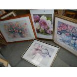 Four large floral furnishing prints, COLLECT ONLY.
