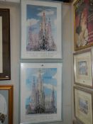 Two framed and glazed Temple Sagrada Familia, Gaudi Barcelona posters, COLLECT ONLY.