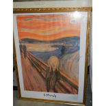 A framed and glazed print of The Scream by E Munch, COLLECT ONLY.
