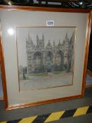 A framed and glazed print of a Cathedral, signed. COLLECT ONLY.