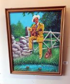 Jimmy Stewart original oil on board of Hank WIlliams (special commission including Dog of owner of