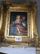A gilt framed 20th century painting of a young girl with a dog, signed R Wilson, 30 x 25 cm.
