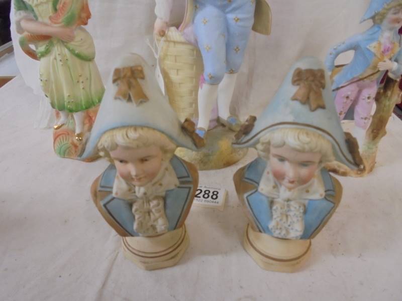 Three 19th century bisque porcelain and a pair of porcelain busts. - Image 5 of 5