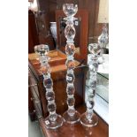3 tall heavy glass candlesticks height 58.5cm to 78.5cm COLLECT ONLY